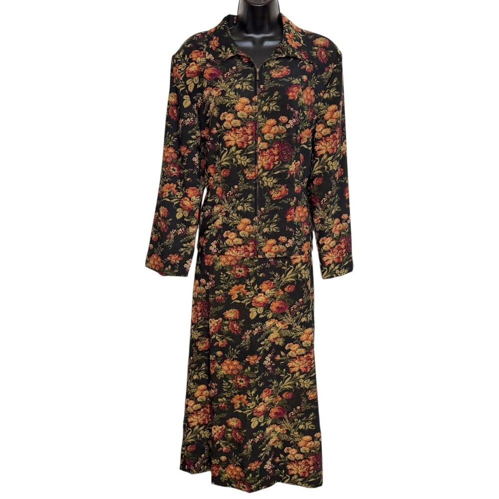 VTG 90s Briggs Floral Faux Suede Skirt Jacket 2 Pc Set Whimsigoth Boho Women 8